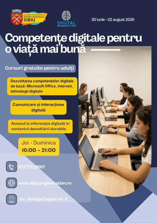 Cursuri IT gratuite pentru adulți la Sibiu: învață competențe digitale
